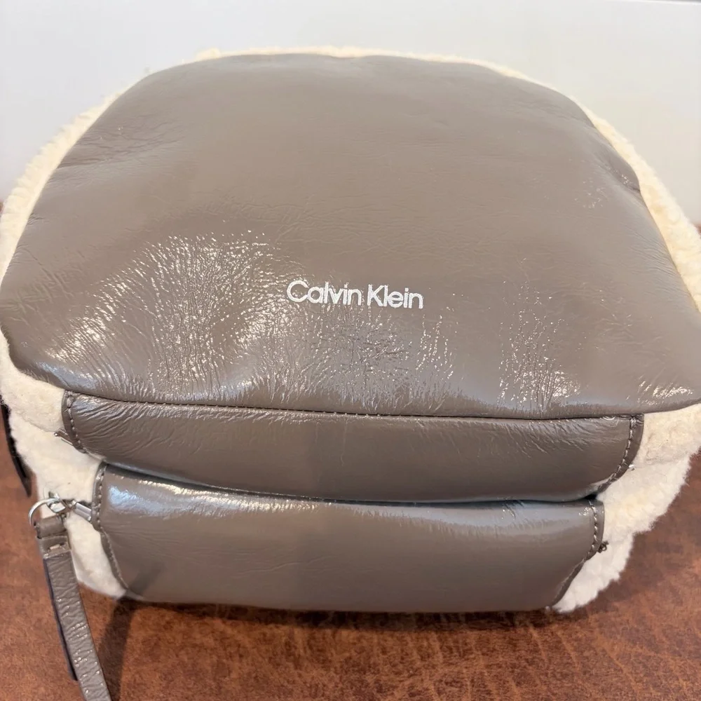 Calvin Klein Teddy Sherpa Mini Backpack Taupe Brown Soft Girl Y2K Chic